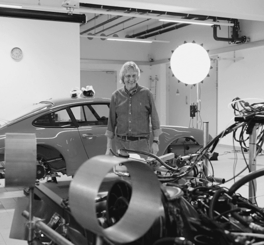 An engineer beside the REEN 993 with the test rig in the foreground